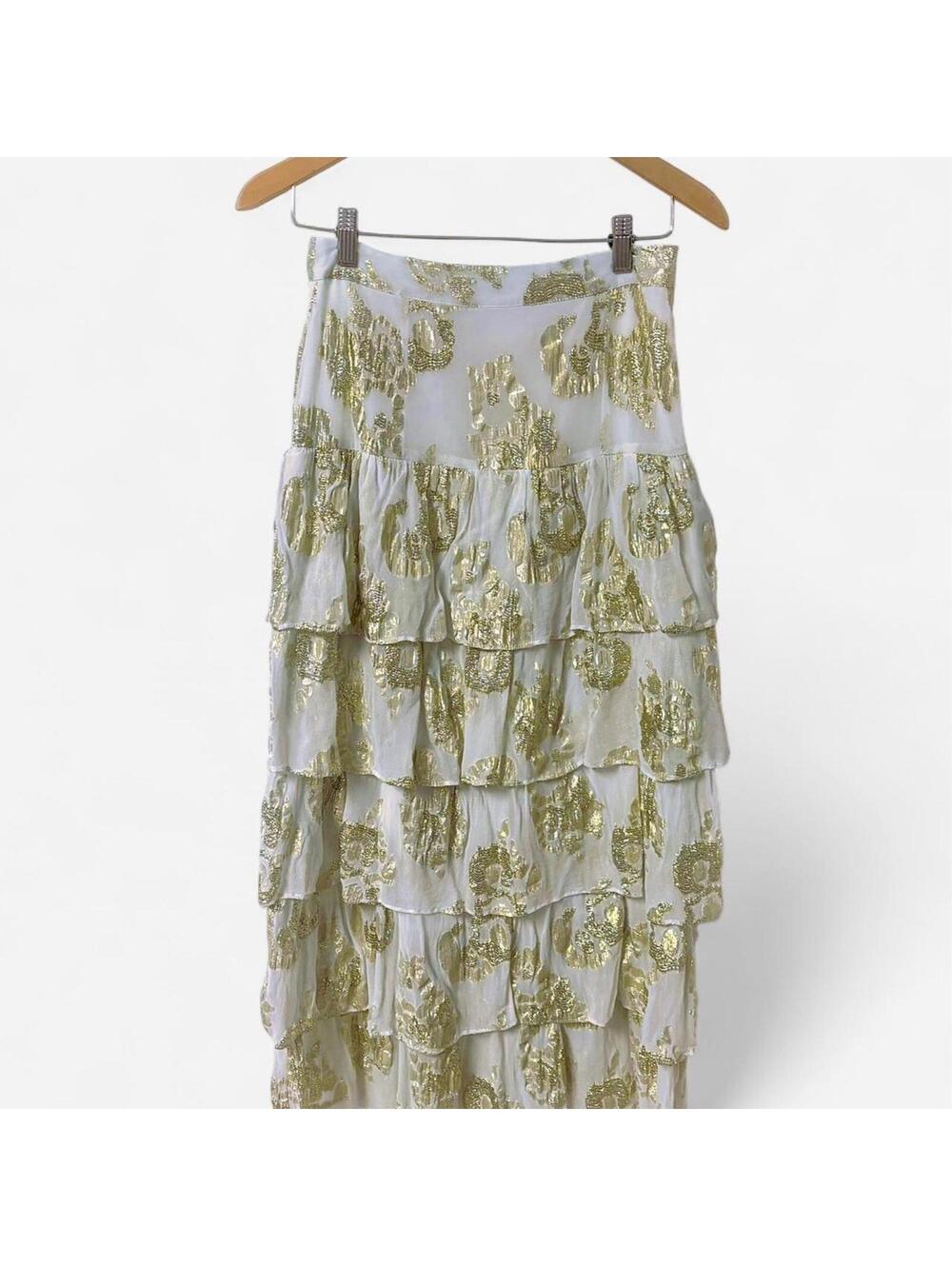 A Loves A White and Gold Tiered Midi Skirt